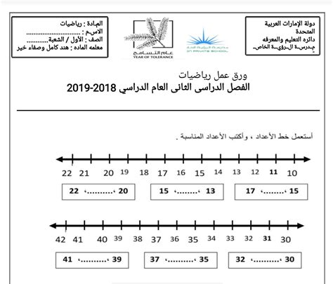 ورقة عمل درس استخدام خط الاعداد في الطرح رياضيات الصف الاول الفصل