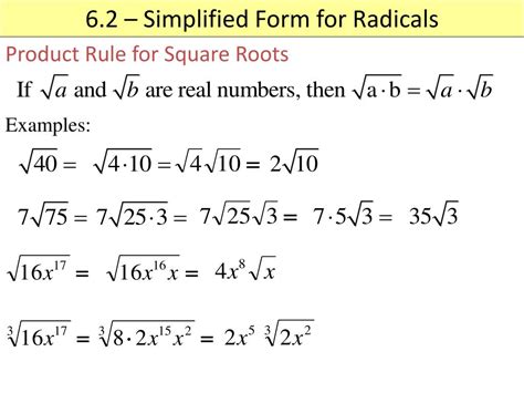 Simplifying Radicals Rules