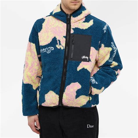 Stussy Floral Sherpa Hood Jacket Dark Teal END US