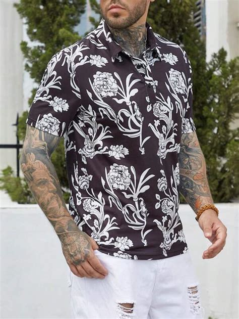 Men Floral Print Polo Shirt Shein Usa