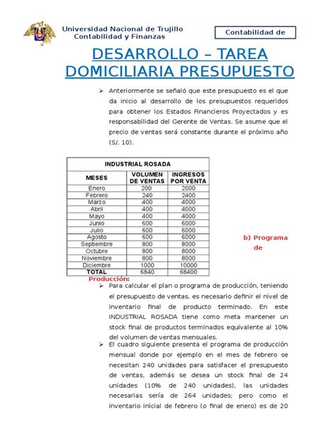 Desarrollo De Ejercicios De Presupuestos Pdf Costo Presupuesto