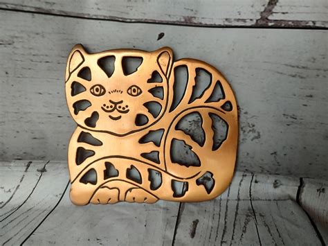 Vintage Cat Trivet Copper Cast Iron Wall Hanging Cat Etsy