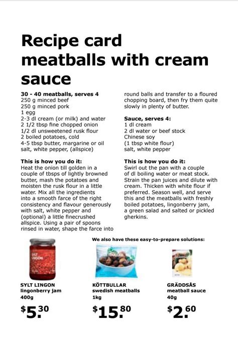 Ikea Swedish meatballs 1 Egg, Cream Sauce, Recipe Cards, Recipe Book, Meatballs, Fries, Pork ...