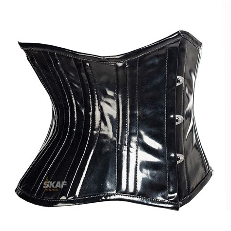 Woman Black Steel Boned PVC Underbust Corset SKAF IMPEX