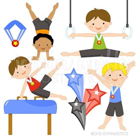 Boys Gymnastics Cute Digital Clipart Commercial Use Ok Etsy Boys