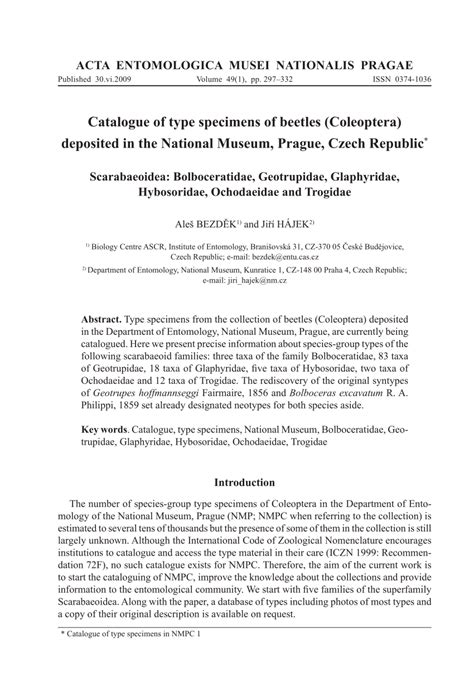 PDF Catalogue Of Type Specimens Of Beetles Coleoptera Deposited In