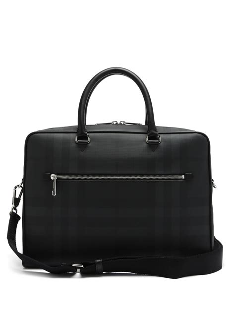 Burberry Ainsworth London Check Coated Canvas Briefcase In Dark Grey