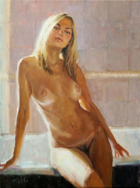 Naked Broad Painting A Picture With Her Breasts