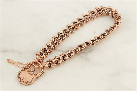 Antique Edwardian C1900 9ct Rose Gold Fancy Link Bracelet Rock And Vestige