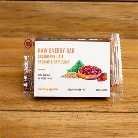 Skinny Genie Raw Energy Bar Cranberry Date Sesame Spirulina G