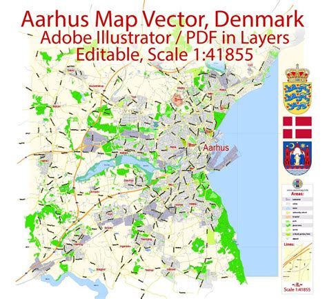 Aarhus Vector Map Denmark City Plan editable Illustrator Street Map ...