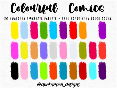 Colourful Comics Procreate Palette 30 Hex Color Codes Etsy