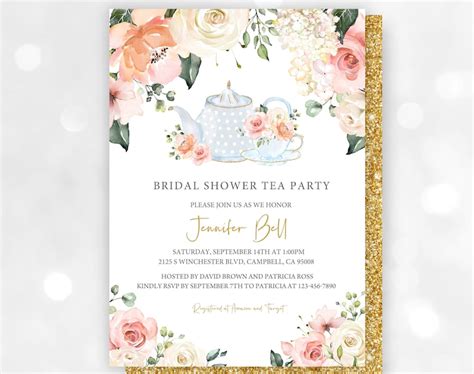 Bridal Shower Tea Party Invitation Bridal Brunch Floral High Etsy