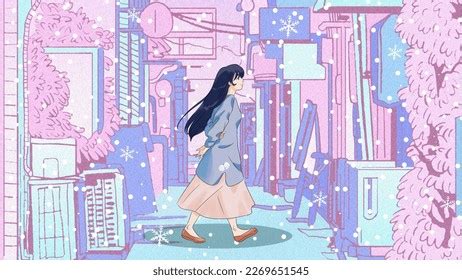 Cute Winter Walk Anime Desktop Wallpaper Stock Illustration 2269651545 | Shutterstock