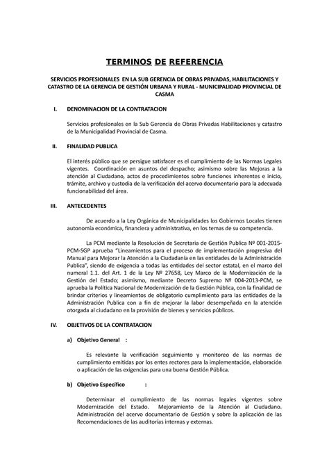 Terminos De Referencia TERMINOS DE REFERENCIA SERVICIOS PROFESIONALES