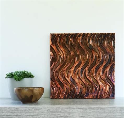 Geometric Embossed Copper Wall Decor Square Metal Bas Relief Etsy Uk