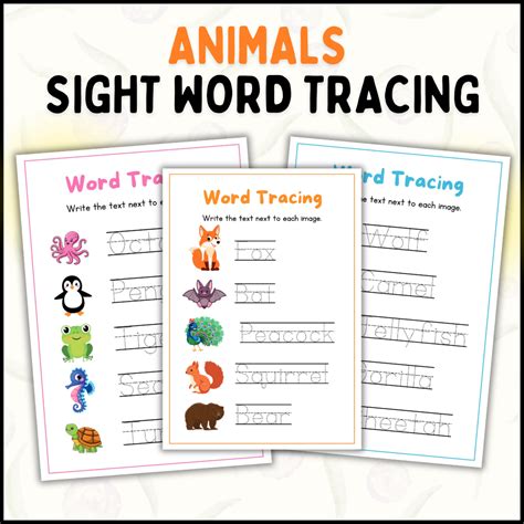 Sight Word Tracing Animals: A Printable Worksheets for Learning Sight ...