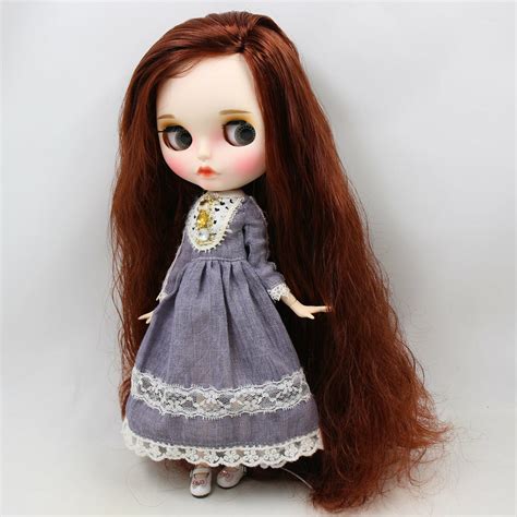 12 Factory Blythe 1 6 Bjd Wine Red Long Hair Custom Doll Carved Lips