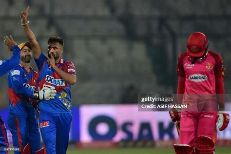 Karachi Kings Mohammad Amir Celebrates With Teammates After Taking