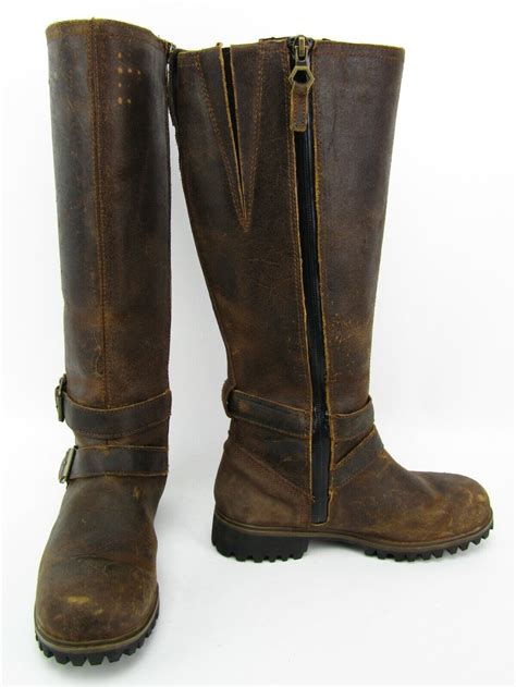 Timberland Womans Wheelwright Tall Waterproof Boots Brown 6 Wide Leather Zip Ebay