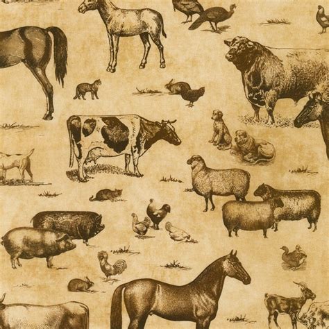 Vintage Farm Life Fabric by Robert Kaufman, Tan, Tan, Cows, Horses ...