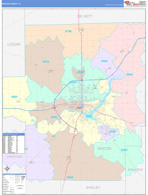 Macon County, IL Wall Map Color Cast Style by MarketMAPS - MapSales