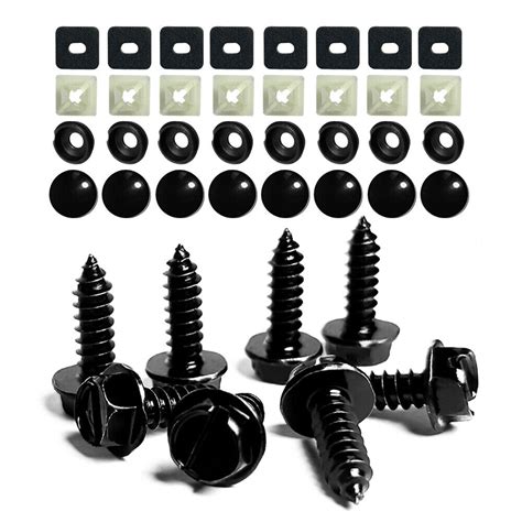 Black License Plate Screws Stainless Steel Bolts Caps Car Universal