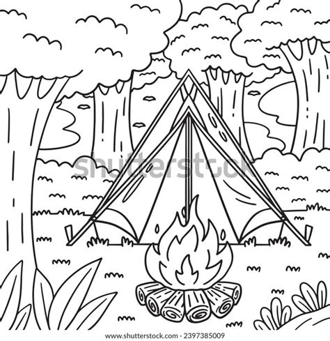 Camping Tent Bonfire Coloring Page Kids Stock Vector (Royalty Free ...