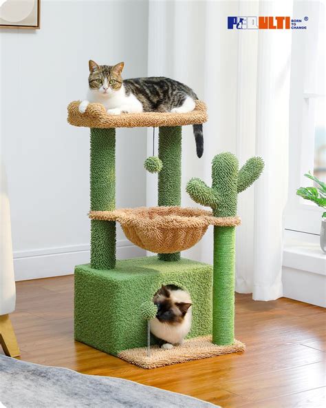 Pequtli 4 In 1 Cactus Cat Tree 33 Cat Tower For Indoor Cats With Large Cat Condo Cat