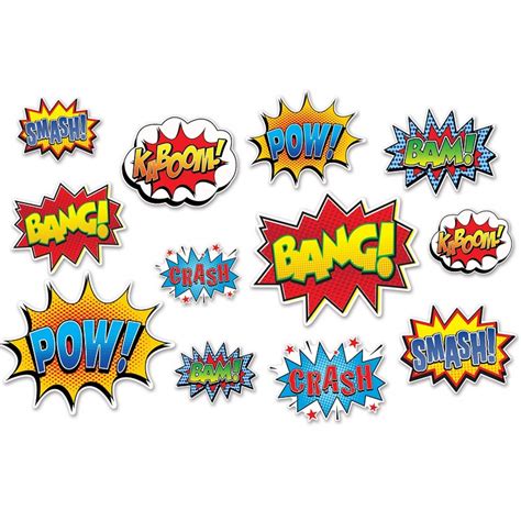 Cutouts Action Hero Comic Bursts Pk Cardboard Cutouts Hanging