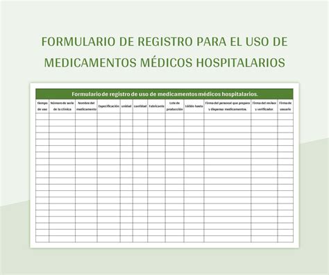 Plantilla De Excel Formulario De Registro Para El Uso De Medicamentos