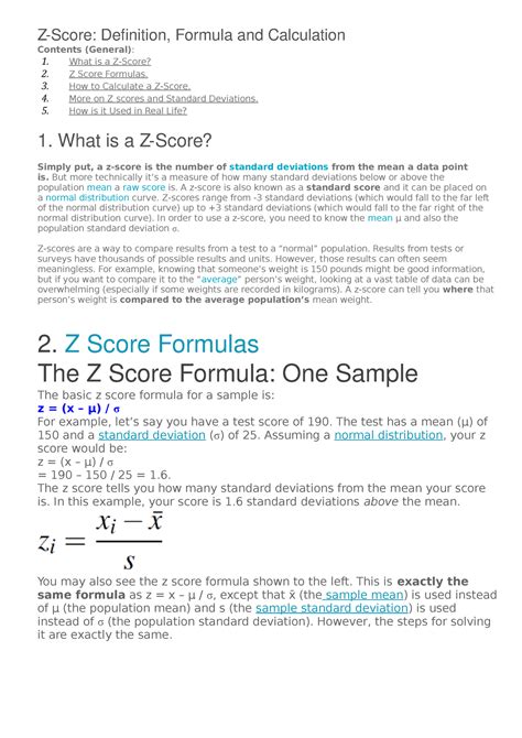 Z Notes Z Score Definition Formula And Calculation Contents