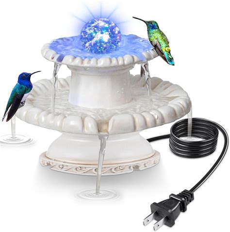 Lighted Bird Bath Fountains Electric 2023 New 2 Tiered Resin Water