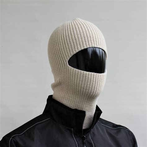 Balaclava Hat White Cream Color Knit Balaclava Ski Mask Hole Is