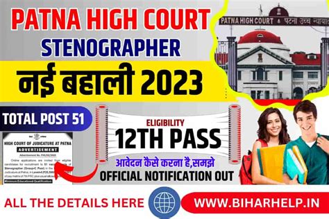 Patna High Court Stenographer Vacancy 2023 Online Apply Start Group C