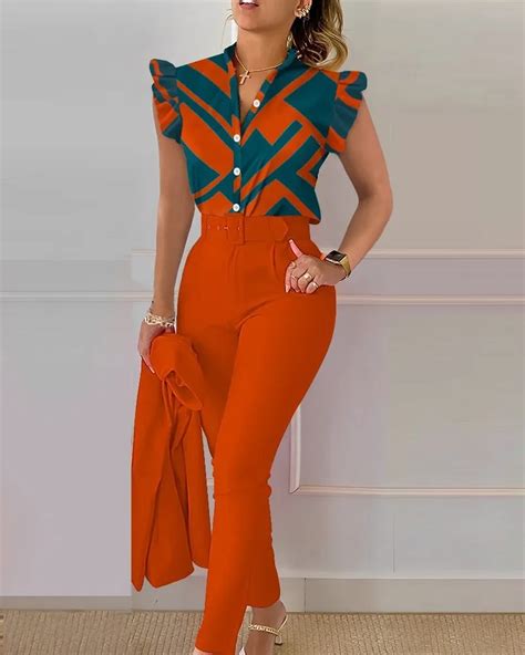 Ensemble Chemise Et Pantalon à Manches Courtes Pour Femmes Tenue