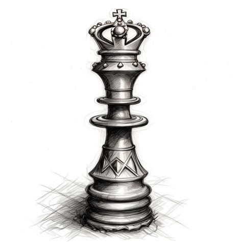 A Black And White Drawing Of A Chess Piece With A Crown On It S Head