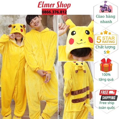 Mua Bộ đồ Ngủ Liền Thân Pikachu Cho Bé Và Người Lớn Elmer Shop Bdnpkc