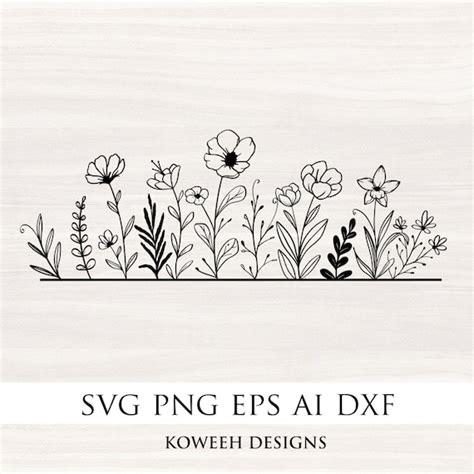 Fleurs Sauvages Svg Fleurs Svg Bordure De Fleurs Sauvages Etsy France