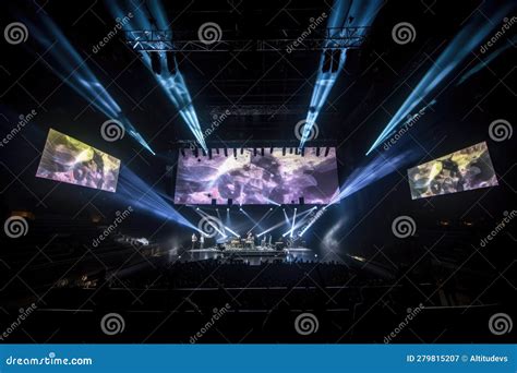 A Concert Venue With A Huge Screen Projecting Custom Visuals For The