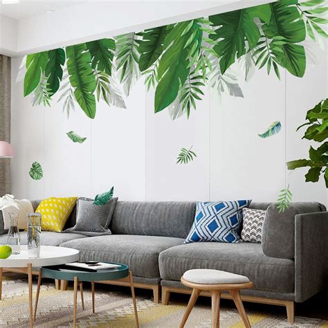 Big Tropical Palm Leaf Wall Stickers Green Plants Wall Decal Etsy