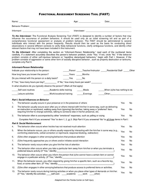 Fucntional Assessment Direct Observation Tool Functional Analysis Screening Tool Fast