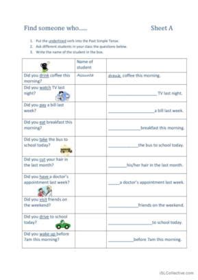 Past Simple Tense Icebreaker Speaking Practice English