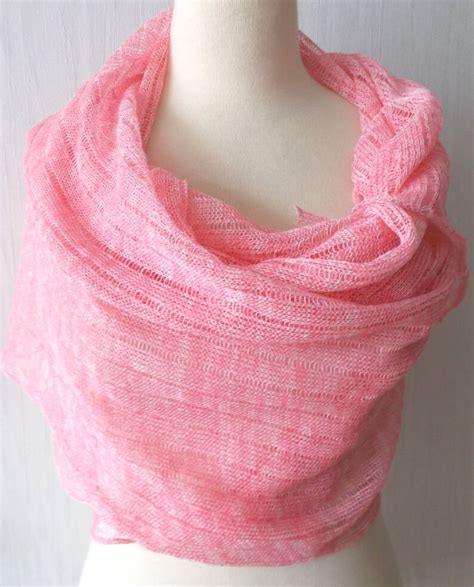 Linen Scarf Pink White Shawl Knitted Natural Summer Wrap Etsy