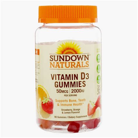 Sundown Naturals Vitamin D3 Gummies Strawberry Orange And Lemon Flavored 50 Mcg 2 000 Iu 90