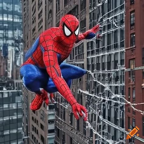 Spider Man Swinging Through New York