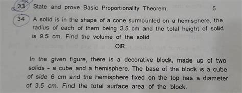 33 State And Prove Basic Proportionality Theorem 534 A Solid Is In The