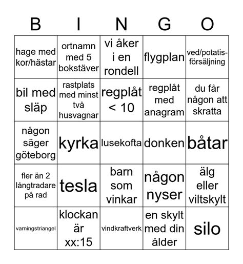 Josefin Och Björns Bilbingo Fjäll Edition Bingo Card