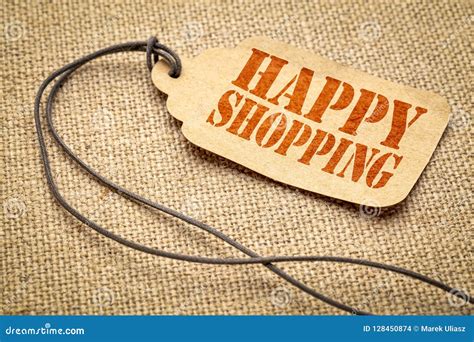 Happy Shopping Text On A Price Tag Stock Photo Image Of Happy