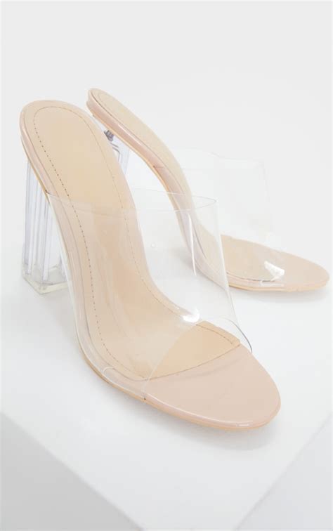 Nude Clear High Block Mule Heel Footwear Prettylittlething